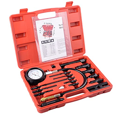 DAYUAN 17 pc Diesel Engine Compression Tester Kit with Glow Plug & Injector Adapters